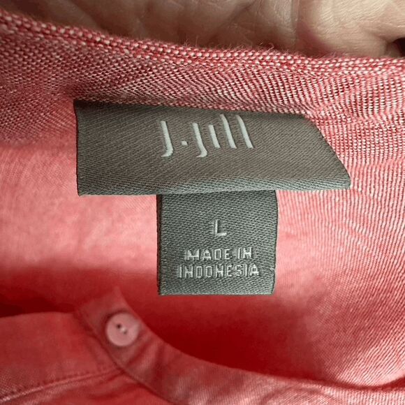 J. Jill Coral Button Shirt Dress Linen Blend Summer Beachy Relaxed Tunic Size L - Picture 4 of 8